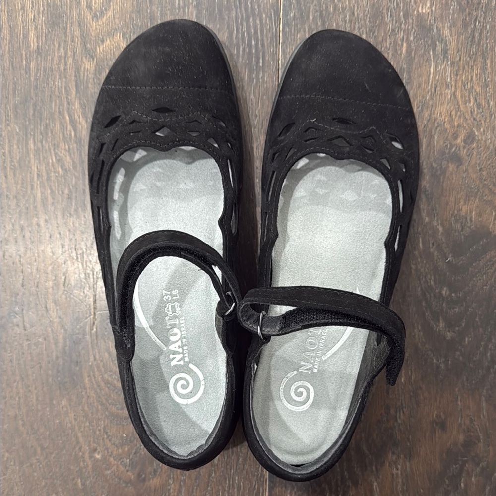Naot Black Agathis Mary Jane Flats with Suede Finish
